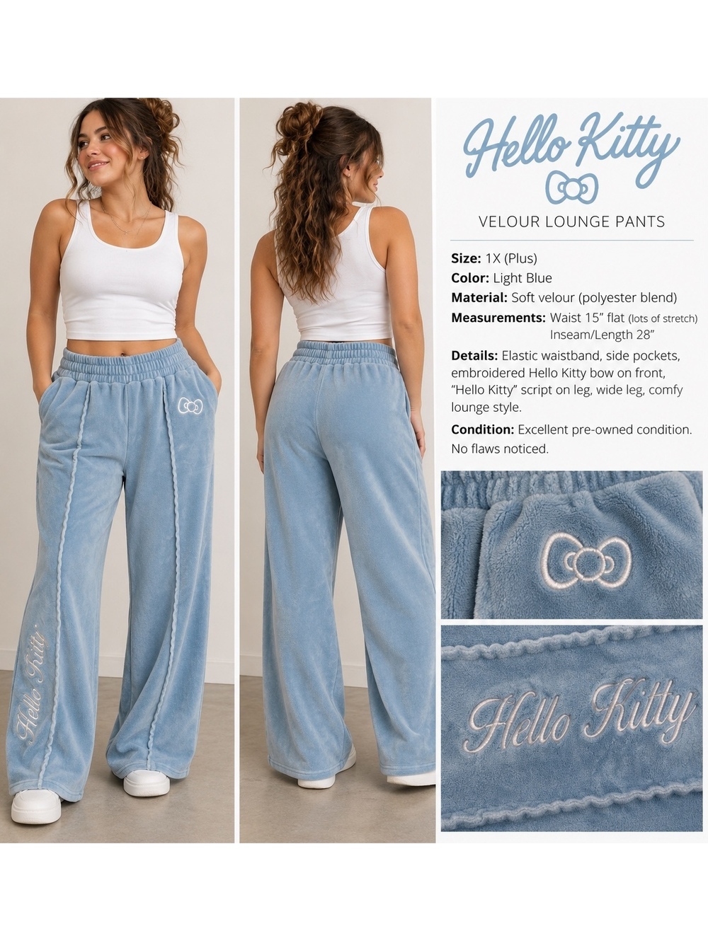 Hello Kitty Forever 21 Plus 0X Blue Velour Lounge Pants Y2K